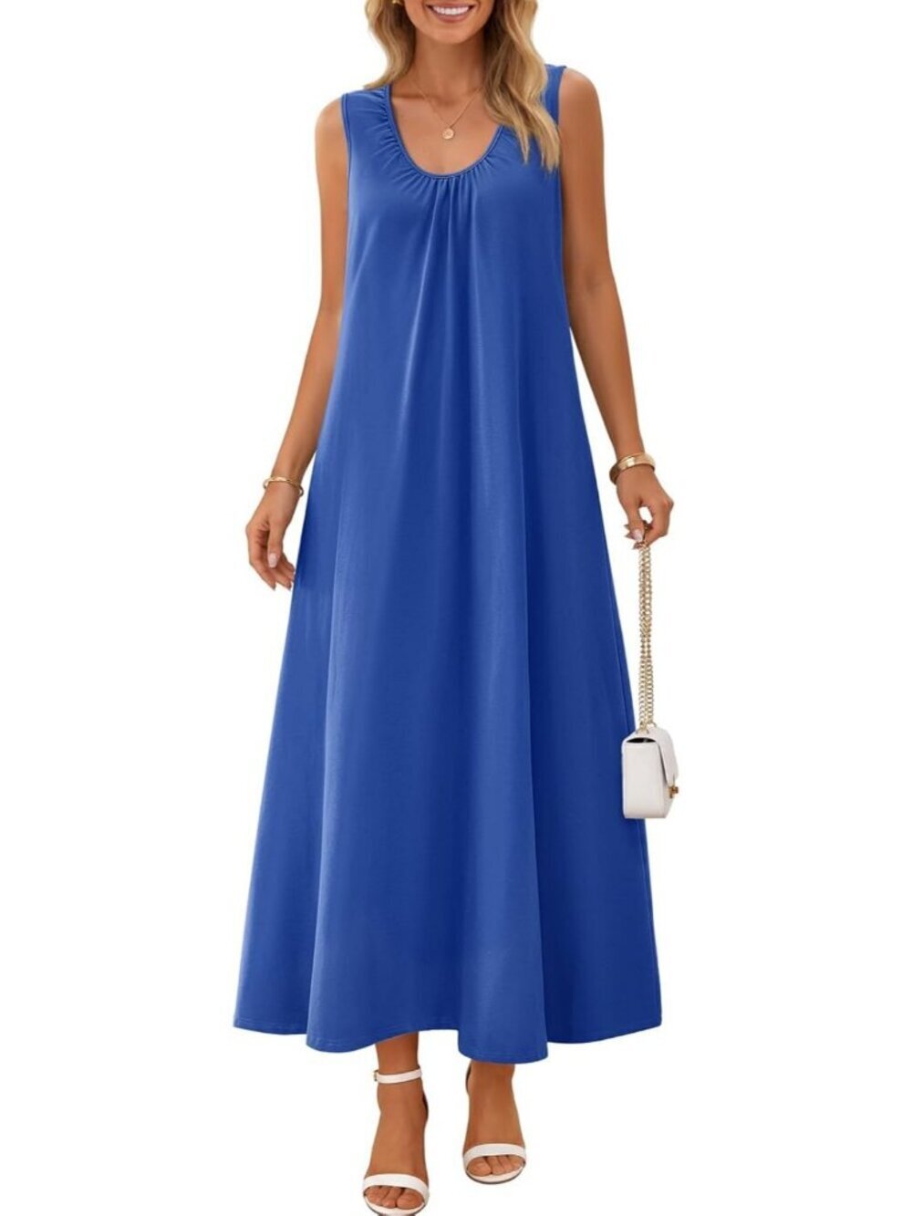Women's Royal Blue Sundresses Ruch Beach Summer Sleeveless Loose Tank Maxi Dress